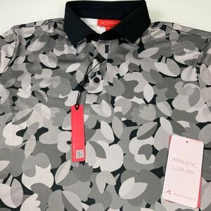 Redvanly Mens Golf Small Black Polo Shirt Tuxedo Floral Print Short Sleeve NEW